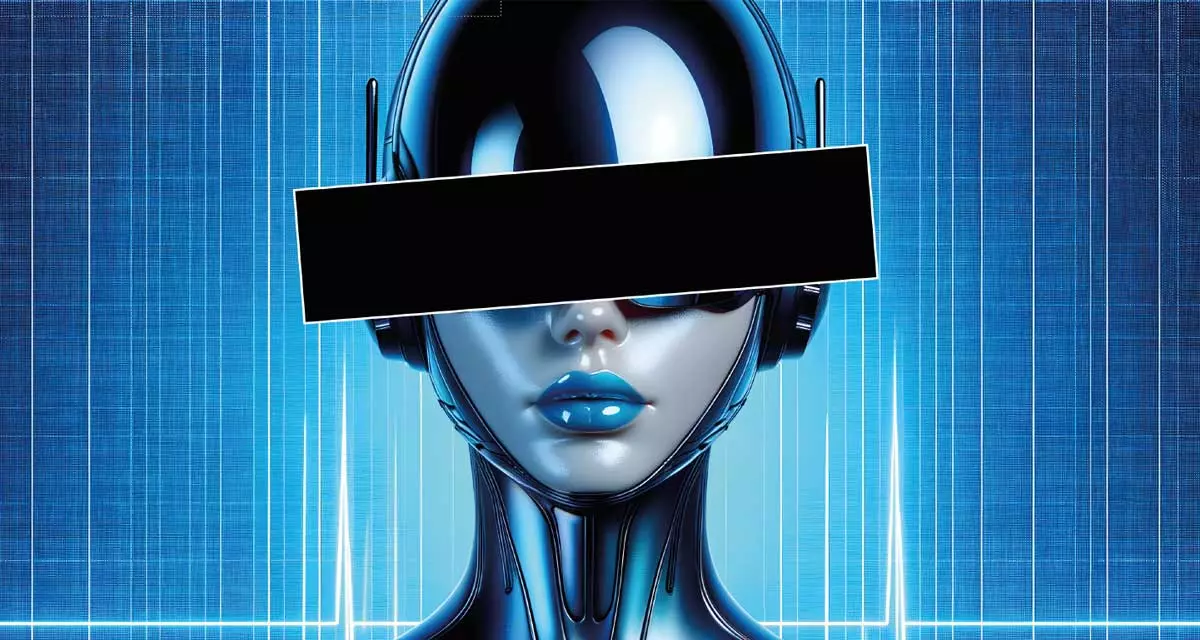 Weiblicher Robotor (Änderung: schwarzem Balken über den Augen). Bild: pixabay.com | Hanna Vel, KI-Generiert. © Scala Ludwigsburg Weiblicher Robotor (Änderung: schwarzem Balken über den Augen). Bild: pixabay.com | Hanna Vel, KI-Generiert. © Scala Ludwigsburg